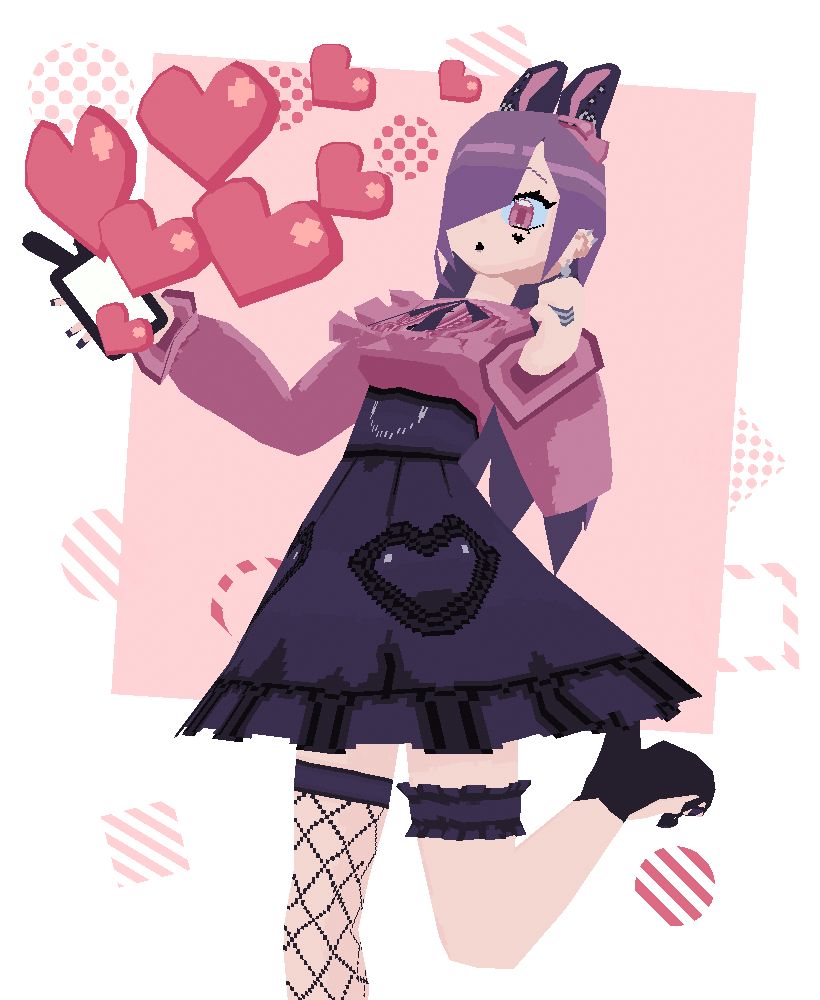 A render of a model made for Talentlesshuman's DTIYS
It depicts a striking young lady in a jiraikei outfit and bunny ears on a  pink background. She's recieving a lot of likes !