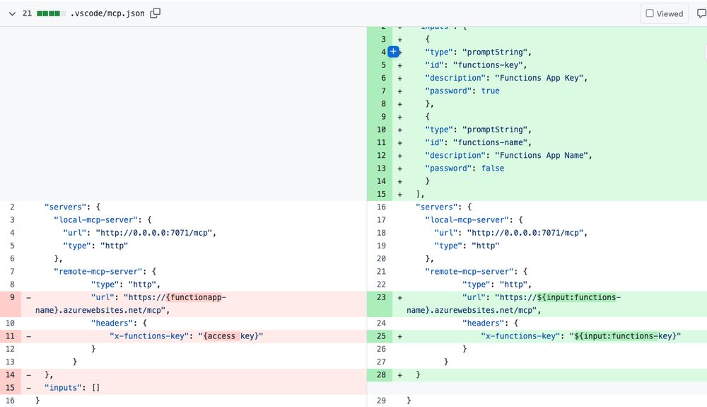 Screenshot of MCP.json diff