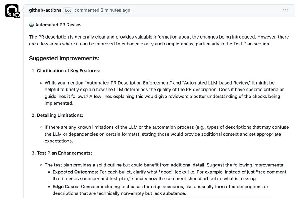 Screenshot of automated PR review