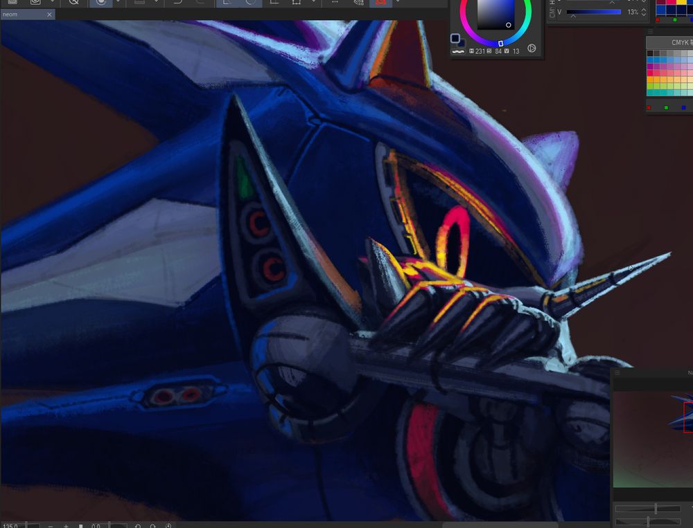 Neo Metal Sonic menacingly looking at the viewer with arms crossed 