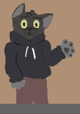 Hoodie Cat waving at the camera