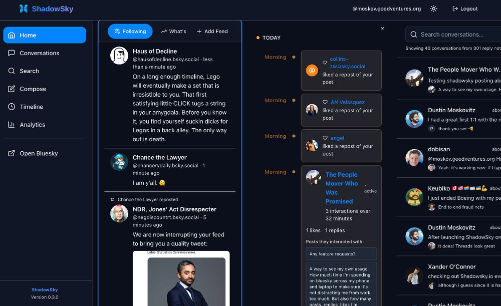 A social media platform interface showing various user conversations and posts, including a profile image of a man labeled...