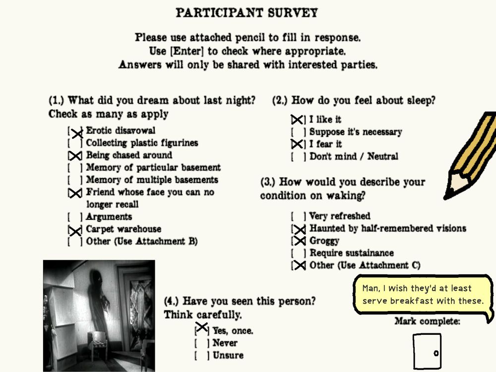 Participant survey from Anthology of the Killer that I am not in any particular mood to describe in full detail.