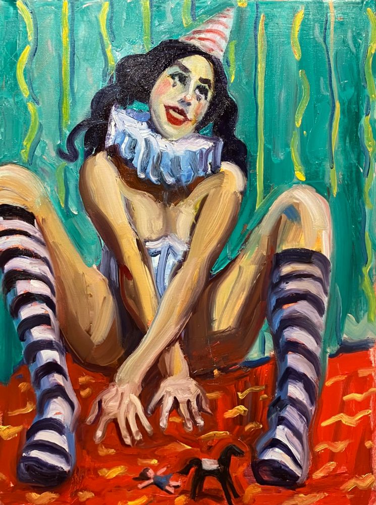 Oil on canvas. Based on a screenshot from an online life drawing session. 