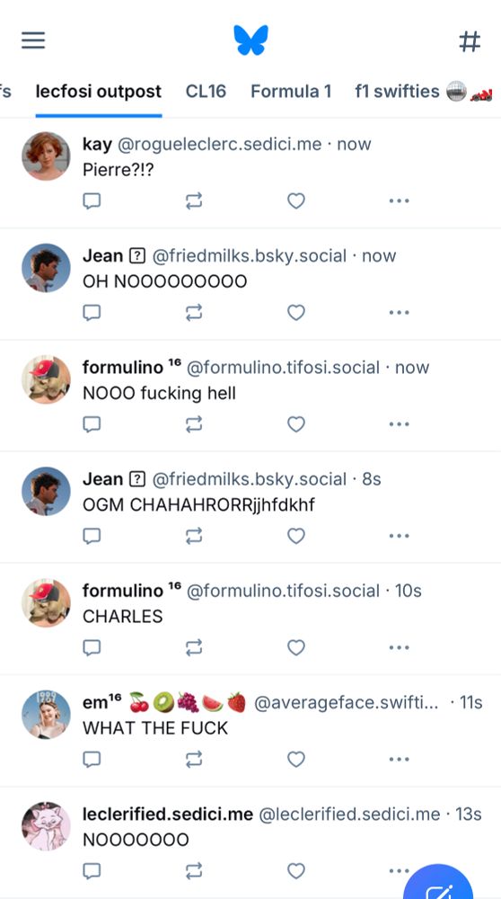 a screenshot of the lecfosi outpost feed showing us all suffering during quali nofeed 