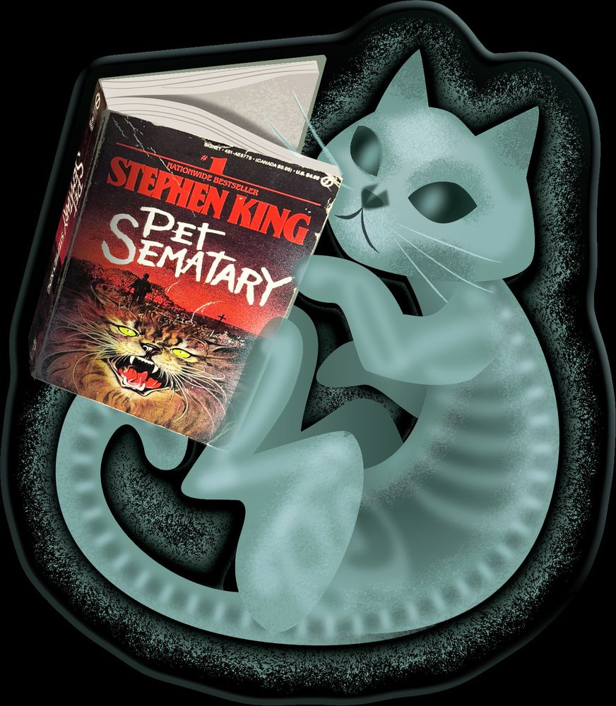 a skeleton cat reading Pet Semetary