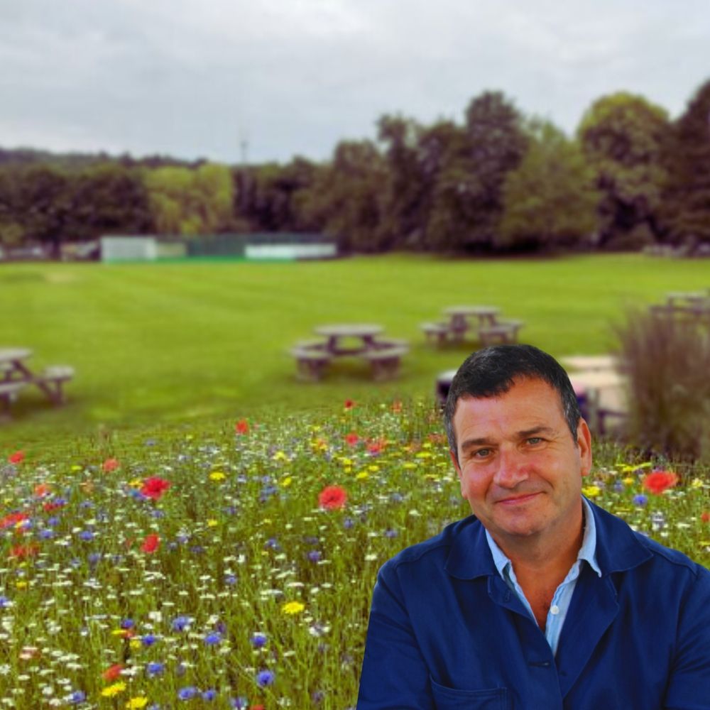 Author Mark Cocker in front of a cricket pitch with wildflowers in the foreground.

https://thenexttest.org/blog/six-of-the-best-simple-things-to-make-your-club-more-nature-friendly