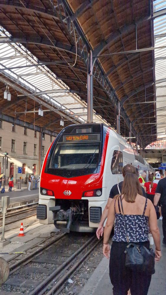 Special shuttle train from Basel main station to St Jakob stadium for the women's Euros. 