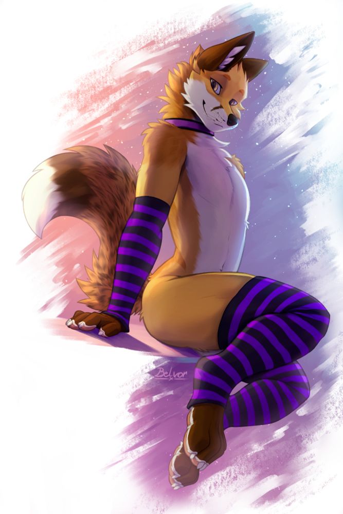 Furry artwork of me as an anthro red femboy fox striking a pose