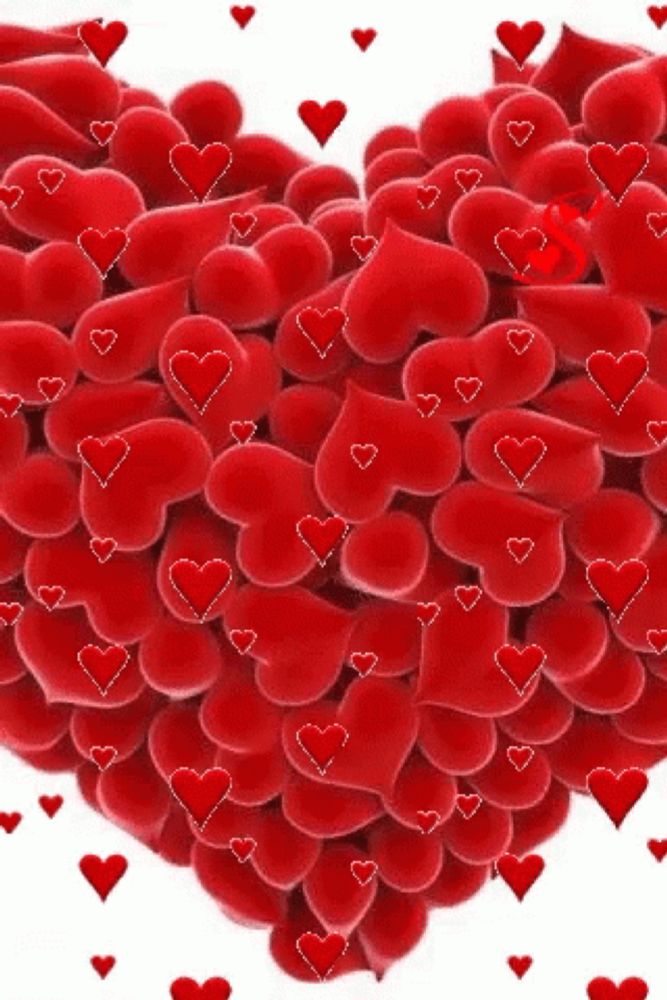 a heart made of many red hearts on a white background .