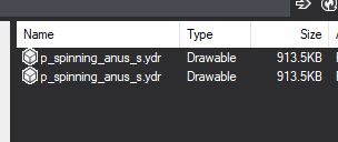 A screenshot of a file browser showing two files named "p_spinning_anus.ydr"
