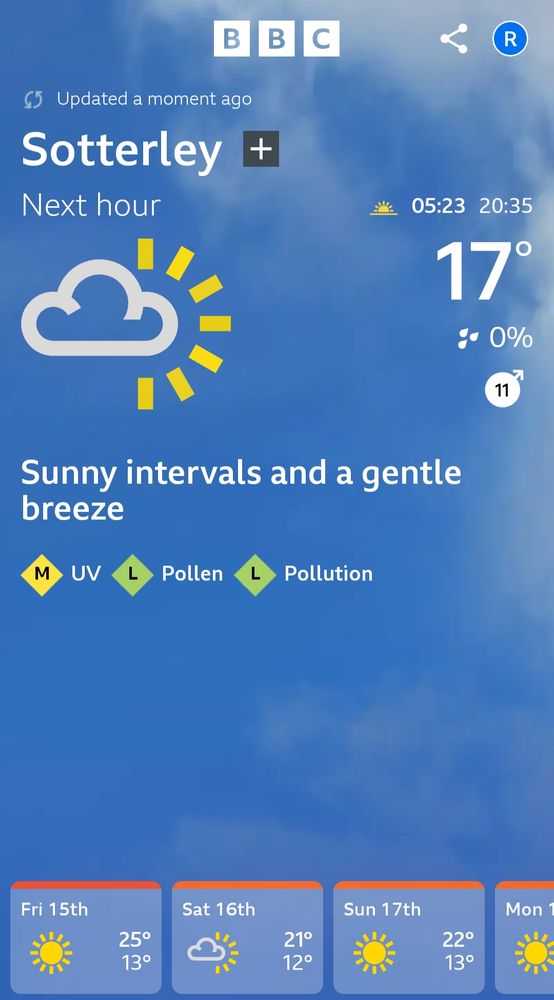A weather forecast for Sotterley in Suffolk 
