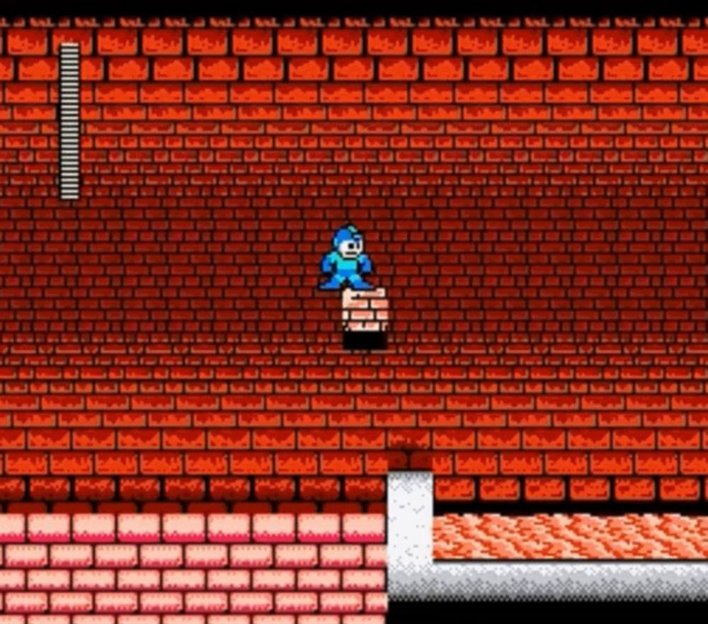 a video game character is standing on a chimney in front of a red brick wall .