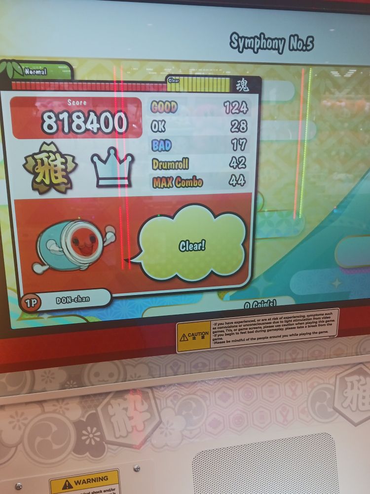My sad score on Symphony No.5 on Normal difficulty (Don Chan is very excited)