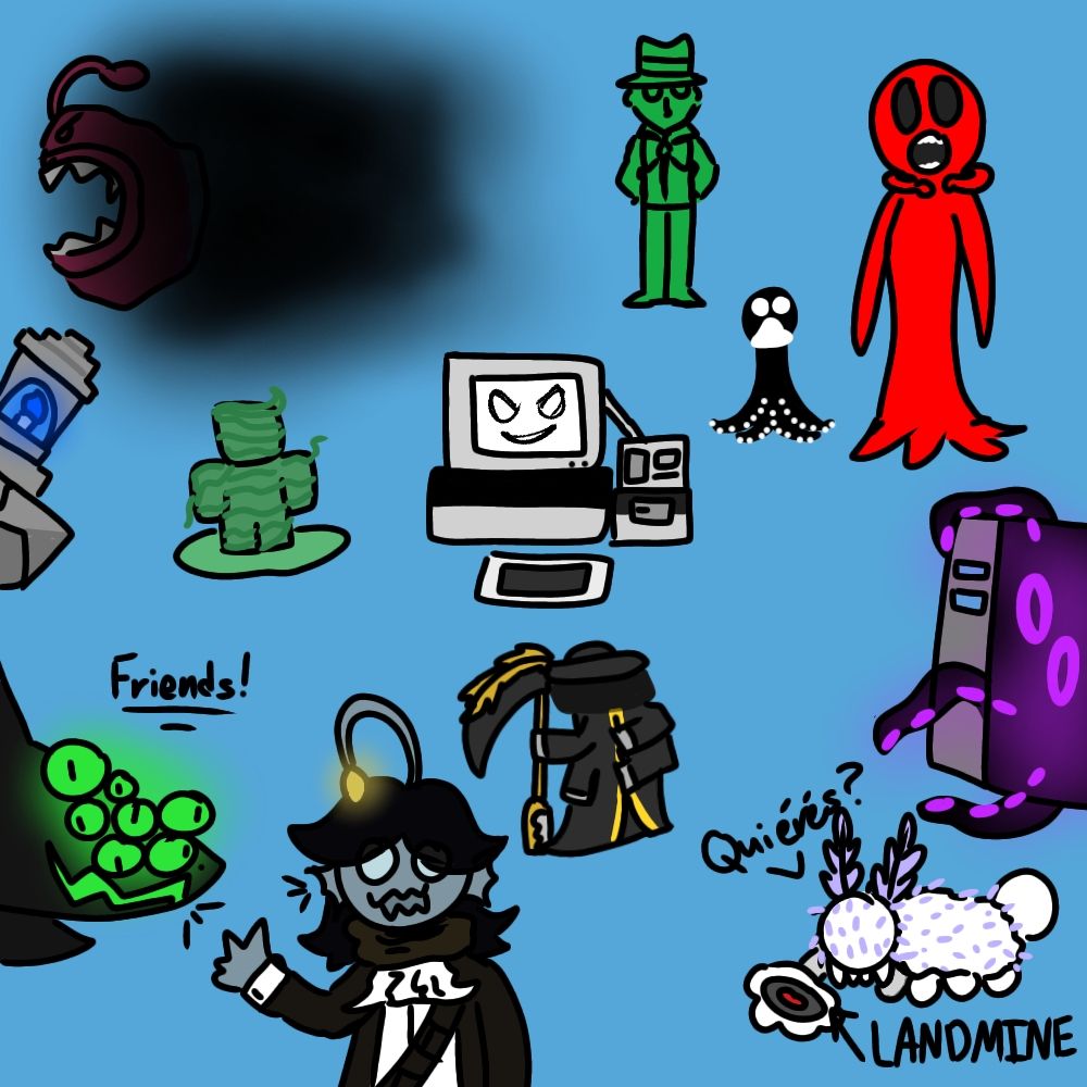 Some of the entities from the Roblox game Pressure! At least all the ones I could think of.