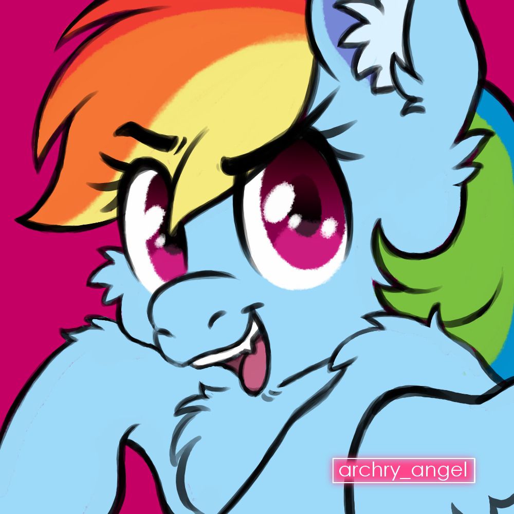A close-up portrait of Rainbow Dash looking a little smug, in flat colors