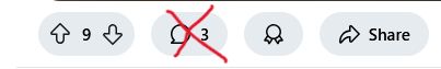 Reddit interaction bar with the comments button crossed out.