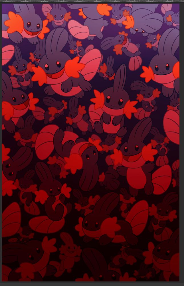 like a lot of mudkips in different poses going into a red darkness