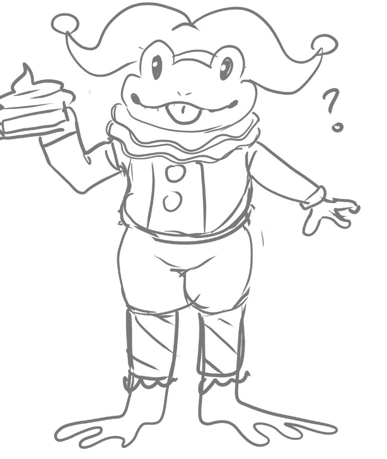 Clown frog with a pie