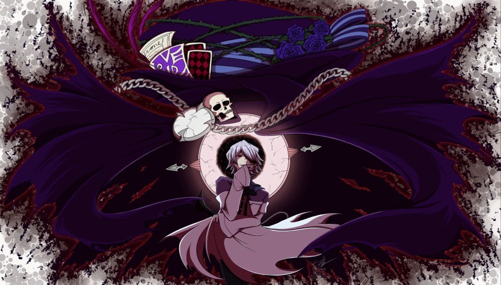 Fanart of Verxes Break from Pandora Hearts. Behind him is is chain the mad hatter. 