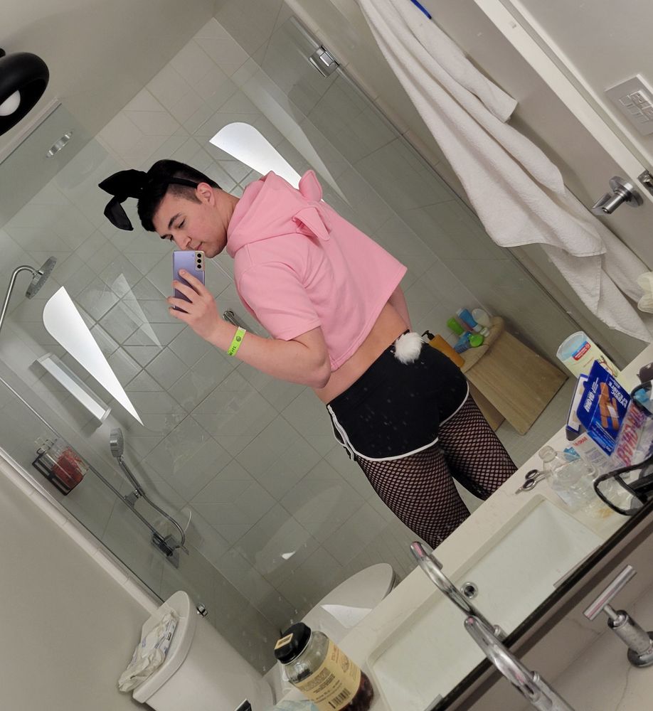 Me in the mirror again but this time showing my butt with a little white bunny tail