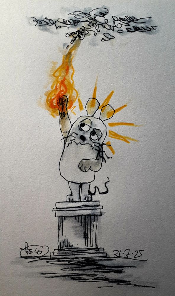 Karikatur der Maus als Freiheitsstatue  mit brennendem Arm.
