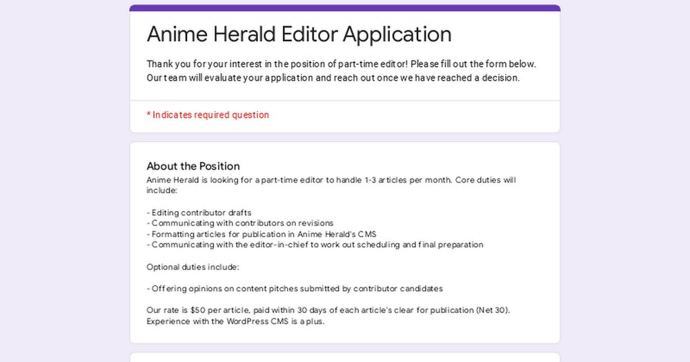 Anime Herald Editor Application