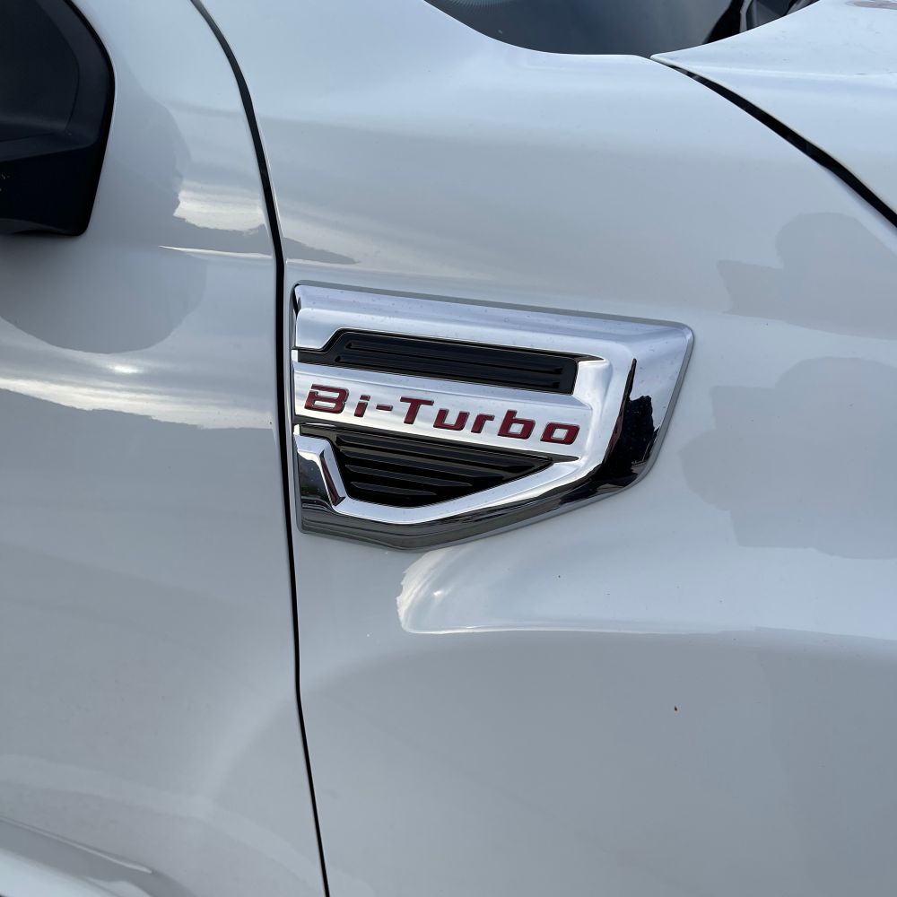 A car that says bi-turbo 