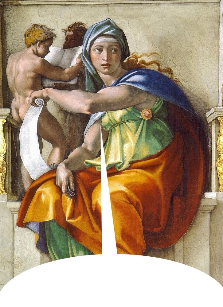 A painting of a Sybil from ancient Greece, with a speech bubble leading to her mouth. Strictly speaking, a sybil is not a prophet. They are two different kinds of truth tellers. But it’ll do for the purposes of this joke.