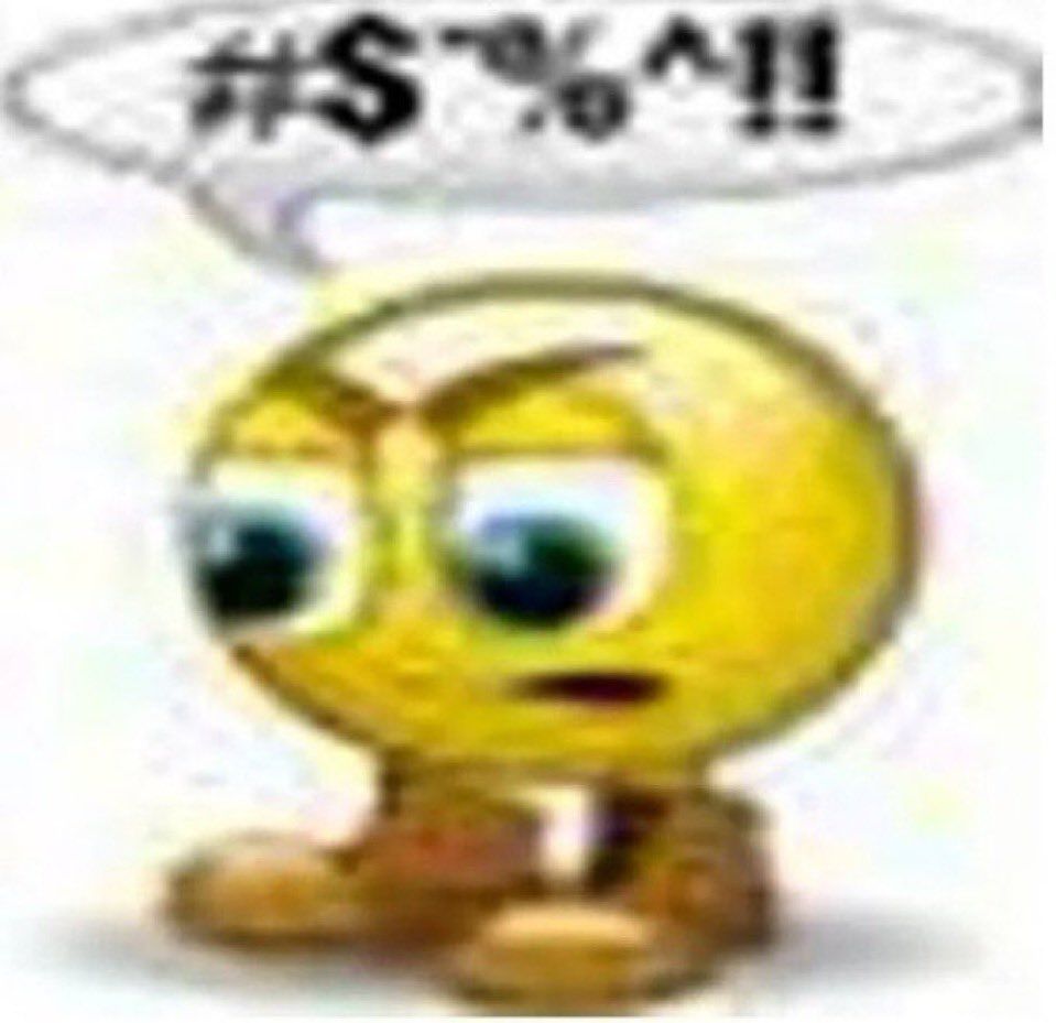 um emoji usando botas e com um balão de fala com um xingamento ilegível.