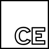 Simple black and white Custom Element logo with the letters CE stroked.