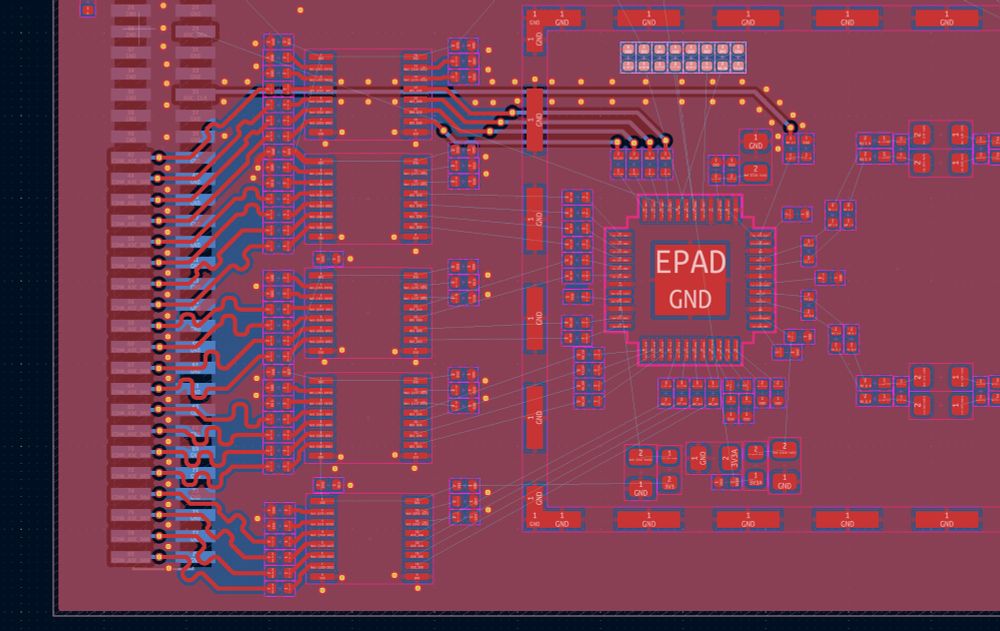 Screenshot from KiCad PCB layout showing traces with length matching serpentines.