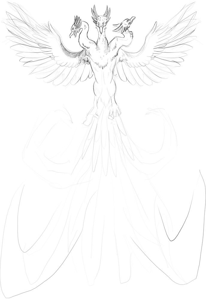A sketch of a three-headed phoenix