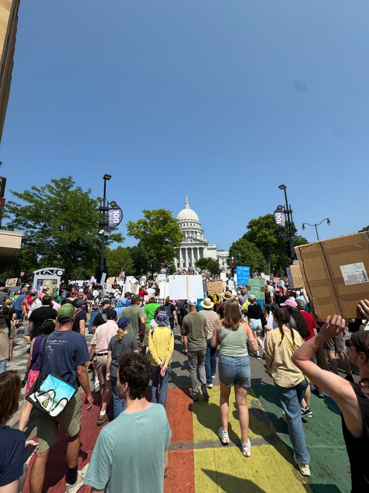 Crowds of protesters in Madison, Wisconsin 