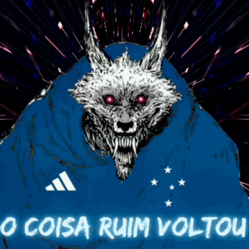 a drawing of a wolf with red eyes and the words o coisa ruim voltou below it