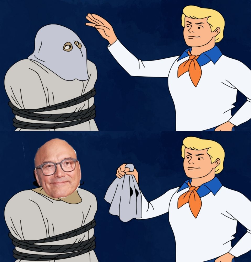 Mastertwat, Greg(g) Wallace being unmasked as a Scooby Do baddie and claiming he'd have 'gotten away with it too, if it wasn't for those middle class women of a certain age'