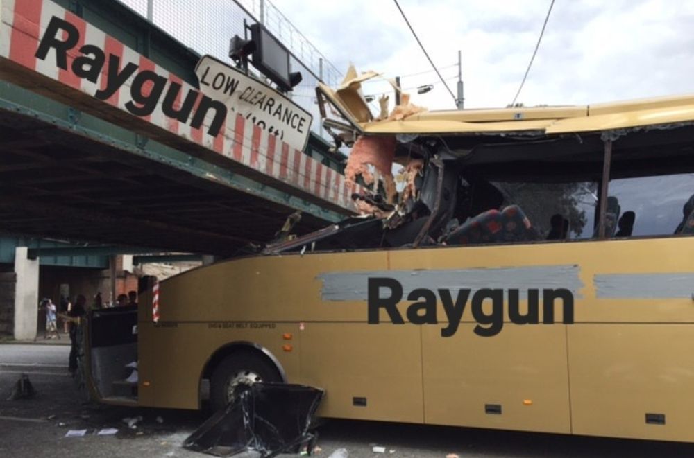 Raygun the bus getting destroyed by Raygun the bridge