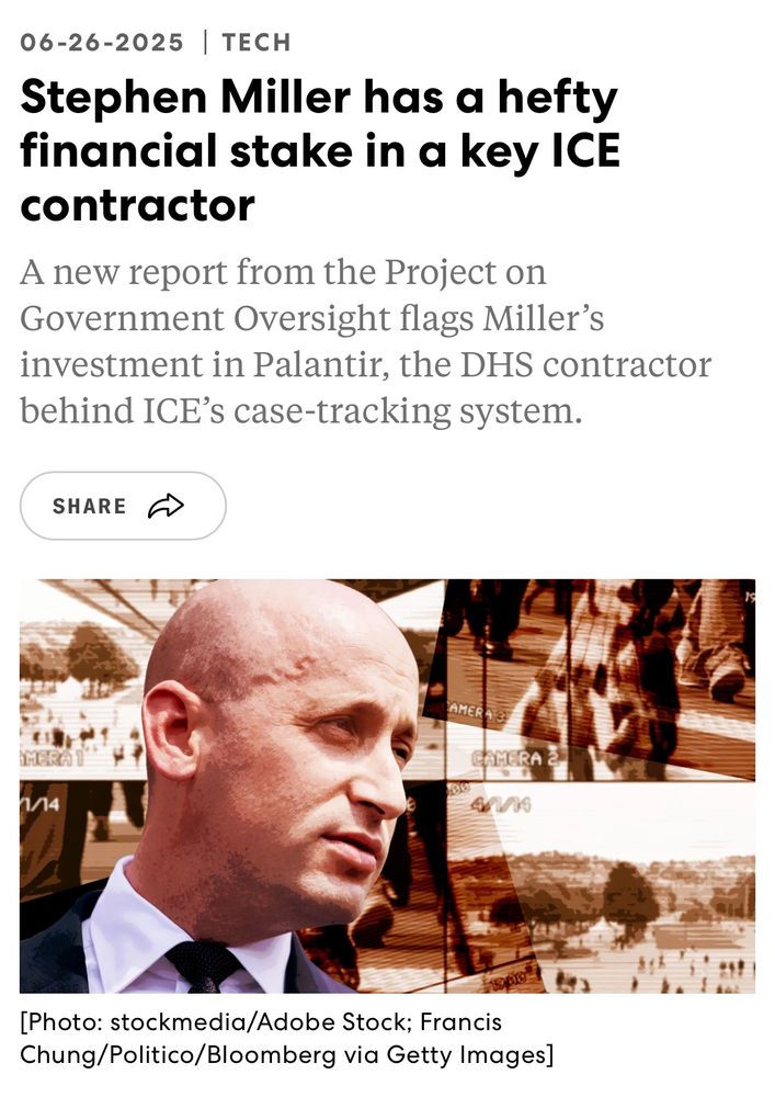 Article about Stephen Miller having a financial stake in mass deportations 