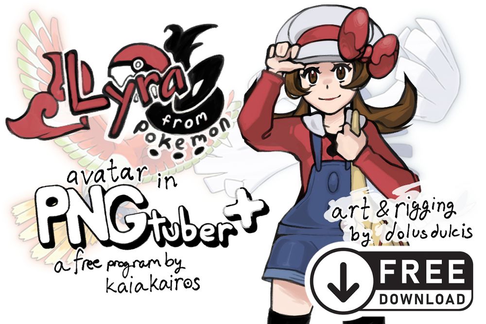 Lyra from Pokemon avatar in PNGtuber+, a free program by kaiakairos, art and rigging by dolusdulcis, free download