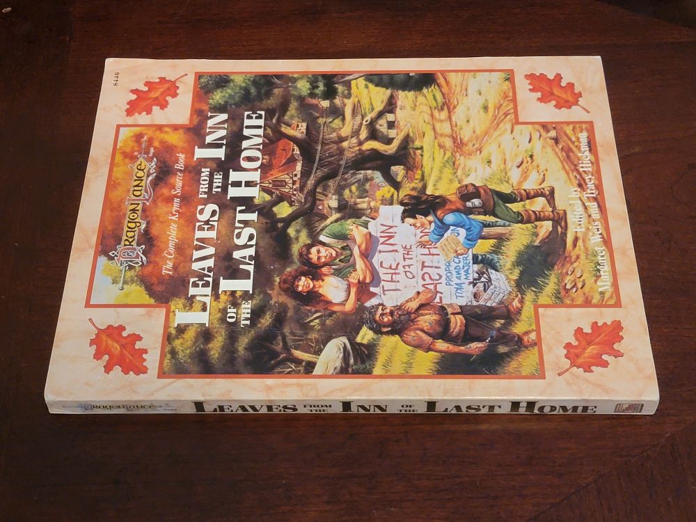 Another shot of the Leaves from the Inn of the Last Home book, this time showing the spine of the book.