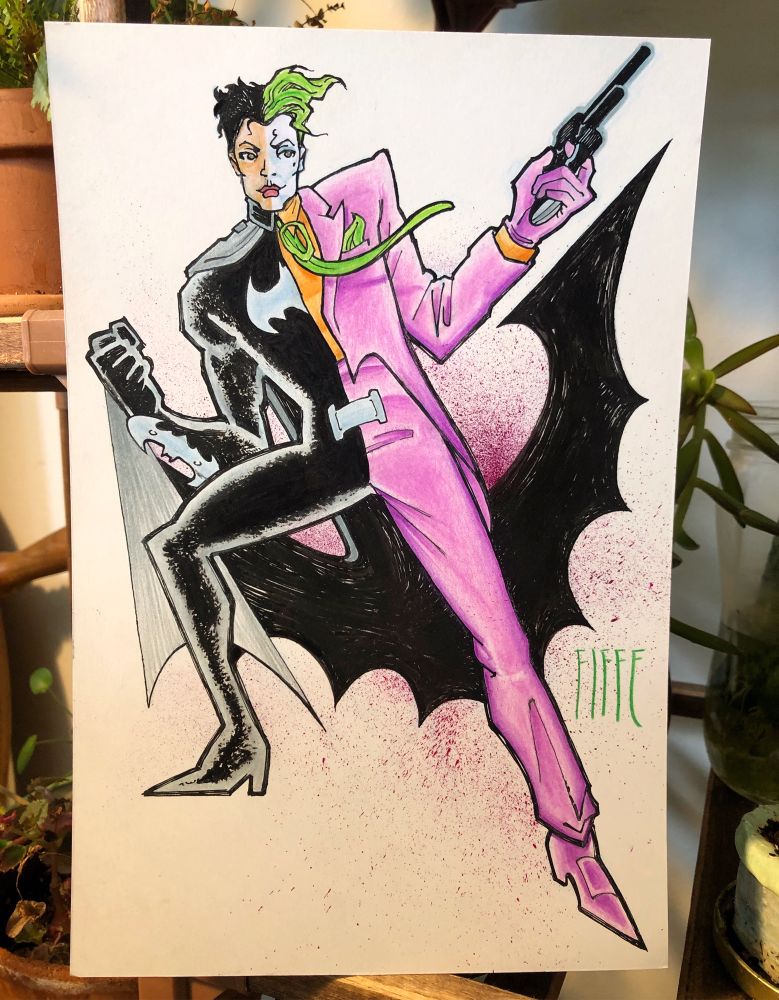 Prince as Gemini (not to be confused with the Jim Starlin / Al Milgrom art pairing) holding a gun.