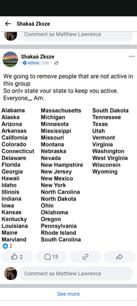 Spam Facebook posting asking everyone to respond so they can remain active 