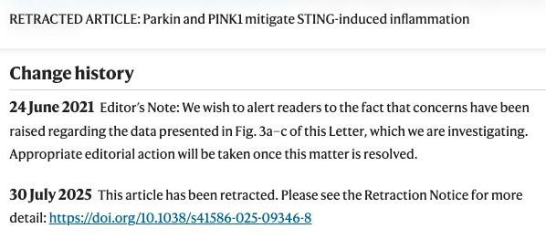 RETRACTED ARTICLE: Parkin and PINK1 mitigate STING-induced inflammation
