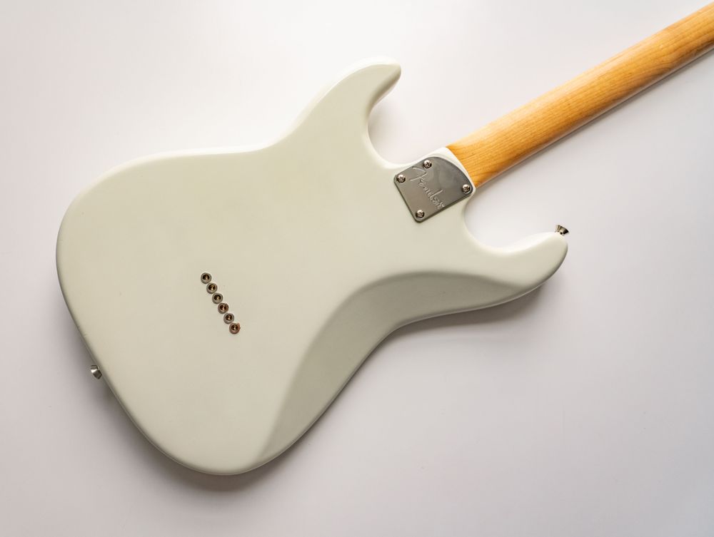 White Stratocaster with maple neck, back. 