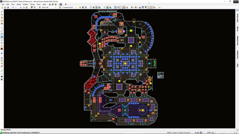Ultimate Doom Builder. Maze of Plutonium's overhead view without a grid.