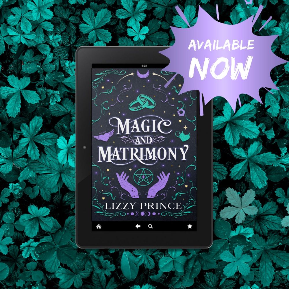 Ebook of Magic and Matrimony by Lizzy Prince with a background of leaves.