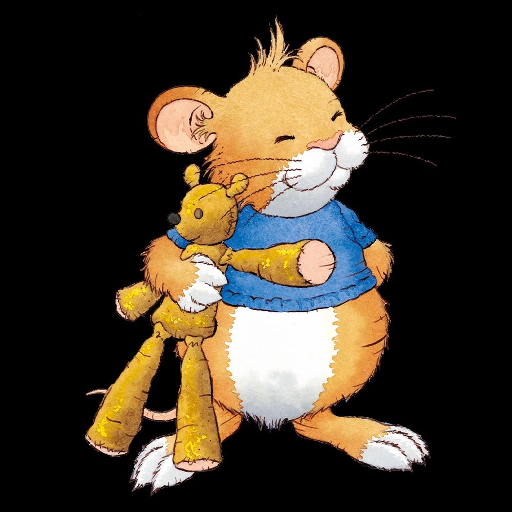 Leo Lausemaus halt Teddy im Arm, die Gliedmaßen erinnern an Meerrettichwurzeln.