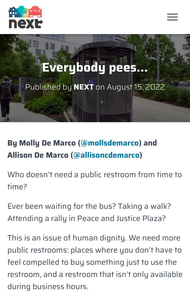Article on the importance of and need for public restrooms in our community. 