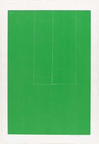 Abstract expressionist painter and printmaker Robert Motherwell is internationally recognized for his important contributions to avant-garde art and thought. His numerous essays on the abstract expressionists are considered central to understanding the conceptual framework of this art movement. Motherwell saw elimination of the inessential as a way to reveal what he saw as the necessary. His work possesses both compelling visual elegance and personally expressive emotional depth, characteristics apparent in this screenprint.