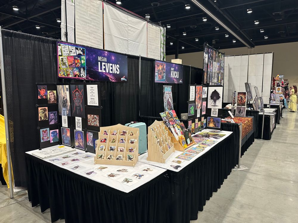 A convention booth setup